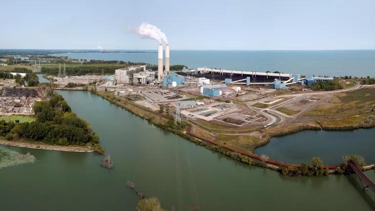 A power plant situated on the coast of a waterway 