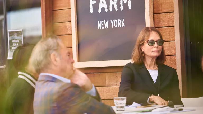 NRDC trustee Dr. Frederica Perera in sunglasses sitting at a table with other NRDC board members