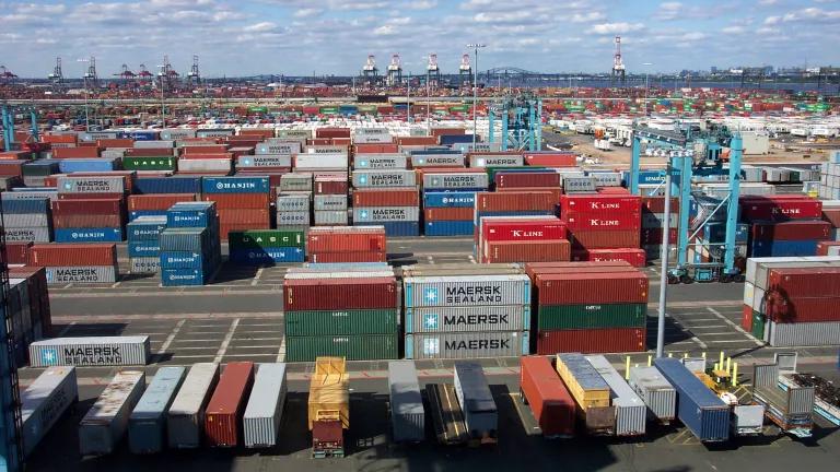 Shipping containers at the terminal of Port Elizabeth, New Jersey.