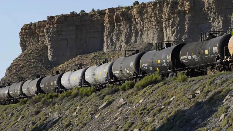 A train transporting freight on a carrier line near Price, Utah