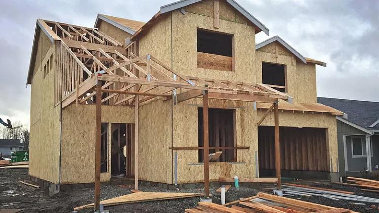 A partially constructed single-family home.